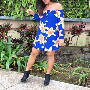 Fighting Eel Ava Sky blue tiger lily off the shoulder dress mommy & me sz XS